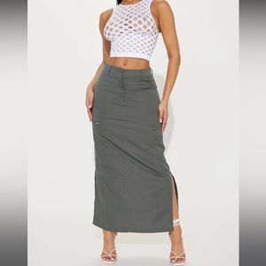 Olive Green Cargo Maxi Skirt